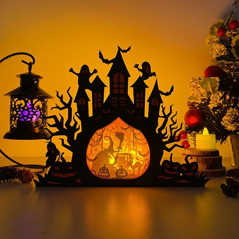 Witch - Paper Cut Haunted Castle Light Box File - Cricut File - 19.7x24.7 cm - LightBoxGoodMan - LightboxGoodman
