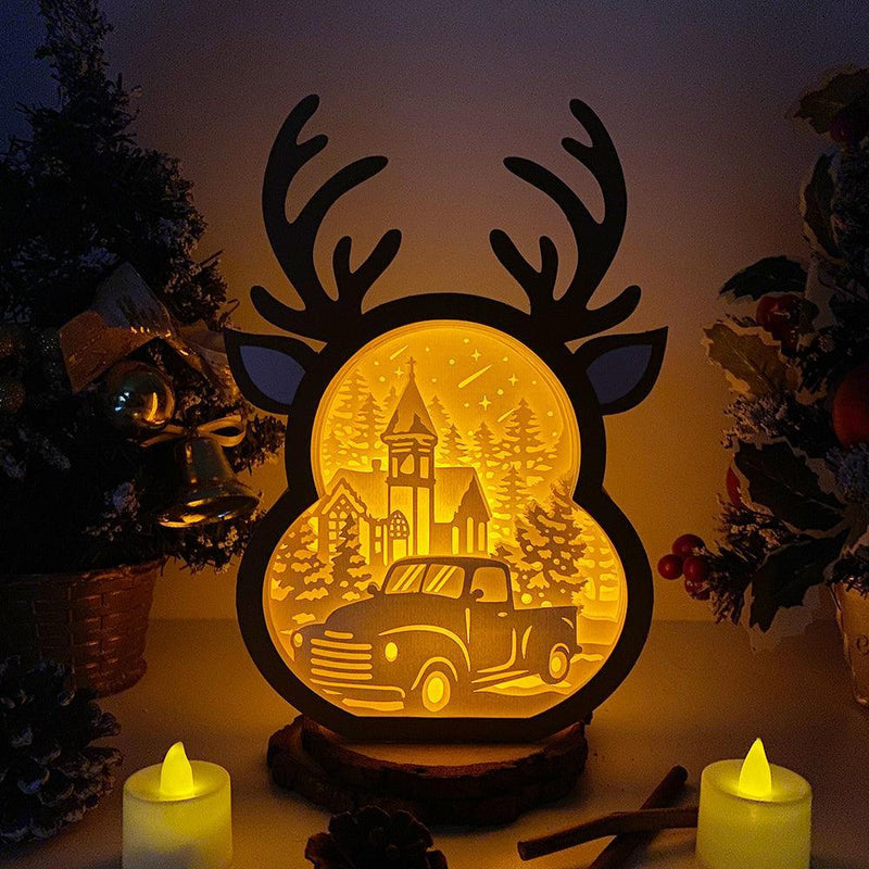 Xmas Truck - Paper Cut Reindeer Light Box File - Cricut File - 24,4x17cm - LightBoxGoodMan - LightboxGoodman