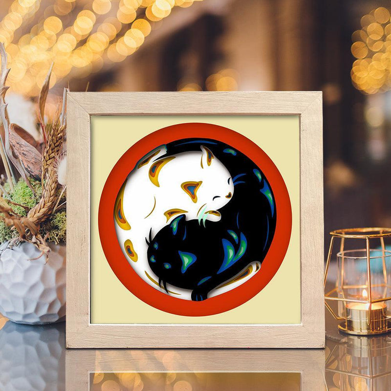 YinYang Cats – Paper Cut Light Box File - Cricut File - 8x8 inches - LightBoxGoodMan - LightboxGoodman